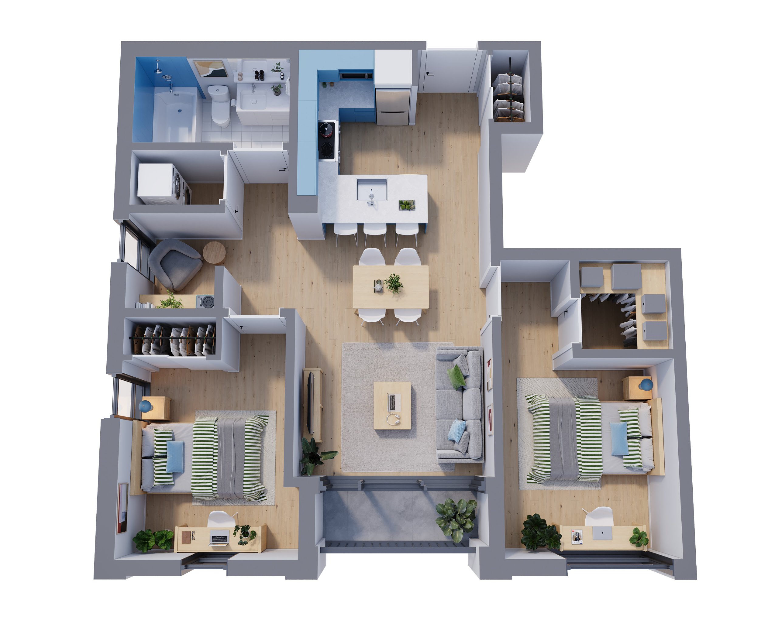2 bed + den