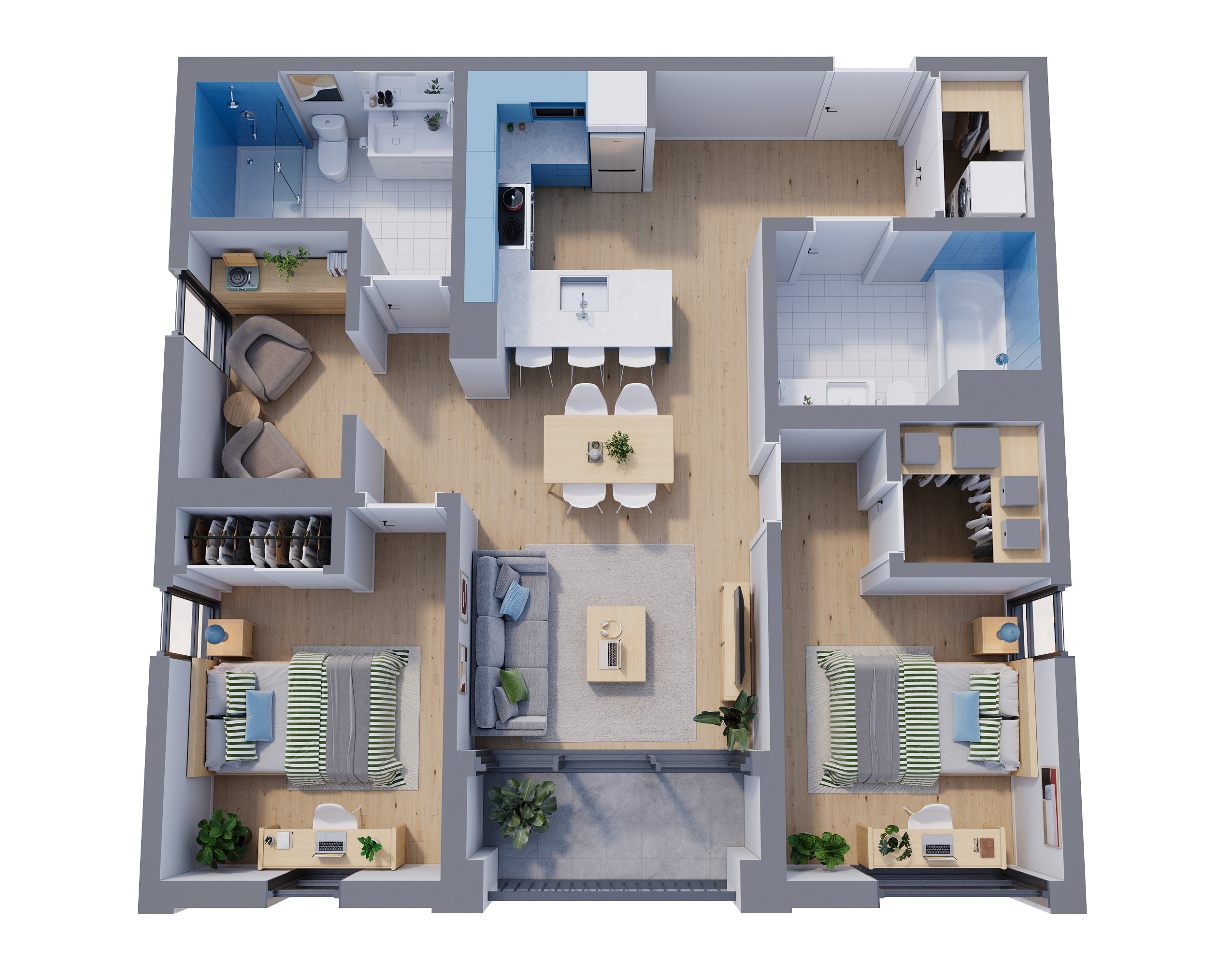 2 bed + den