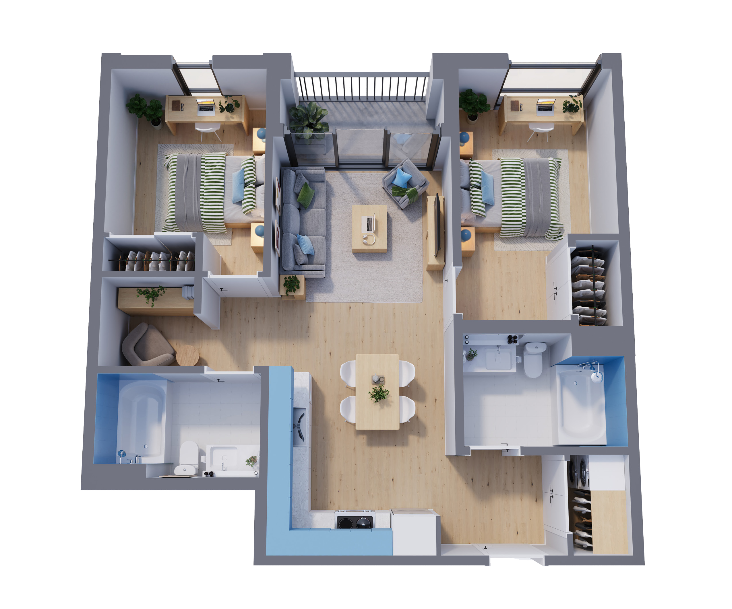 2 bed + den