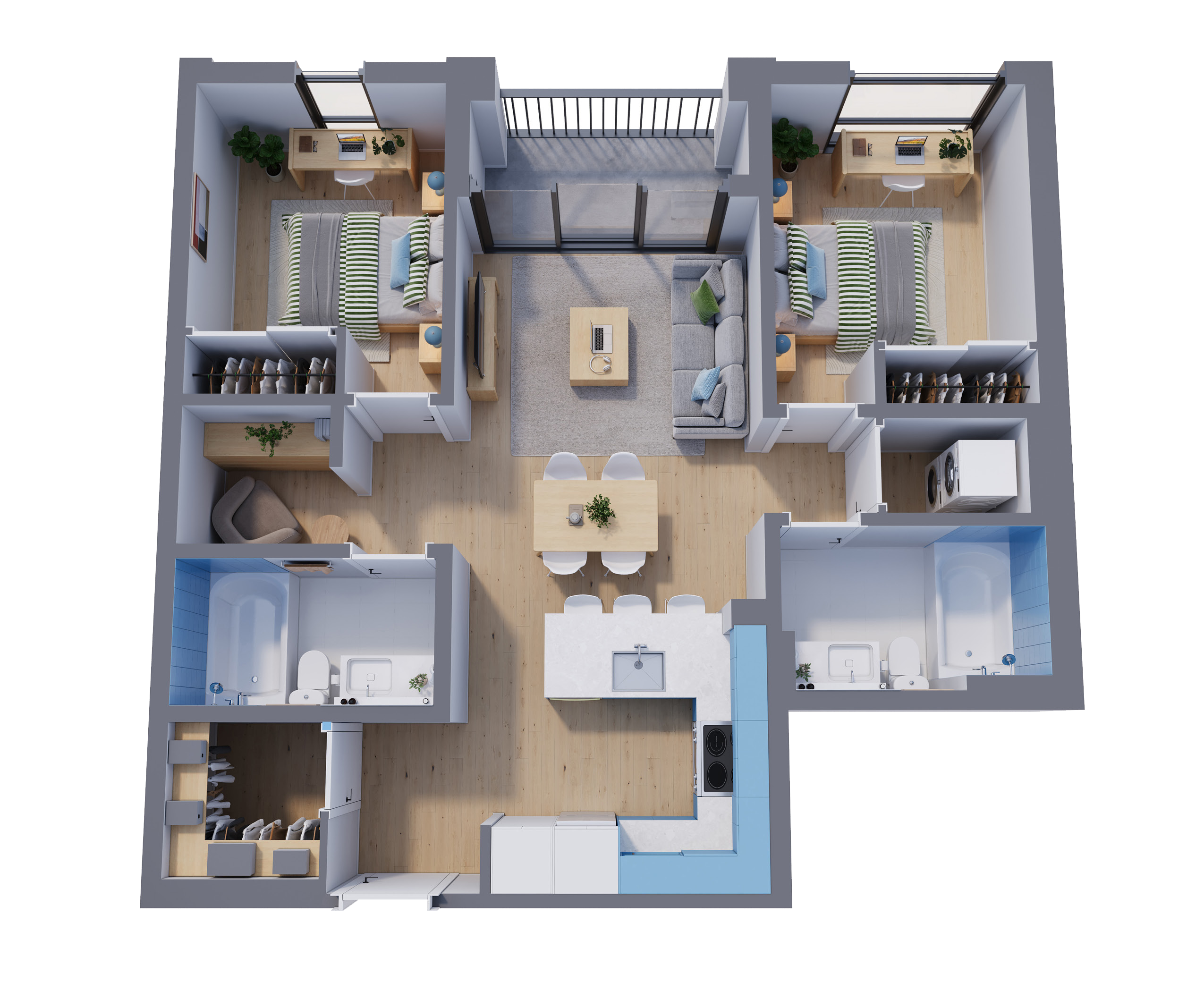 2 bed + den