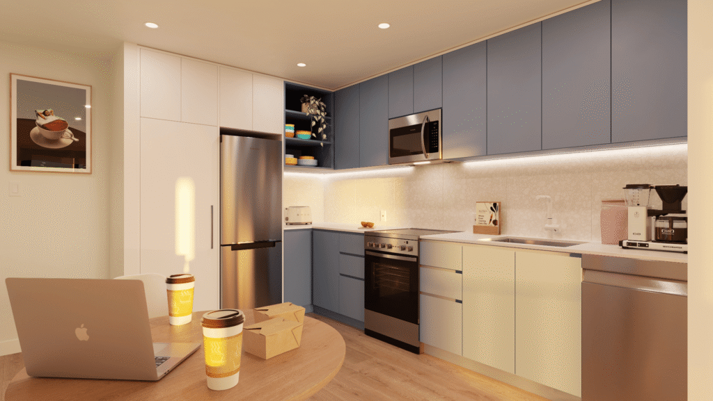 Modern in-suite kitchen at Koto student housing near SFU Burnaby.