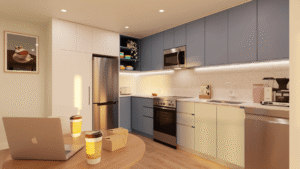 Modern in-suite kitchen at Koto student housing near SFU Burnaby.