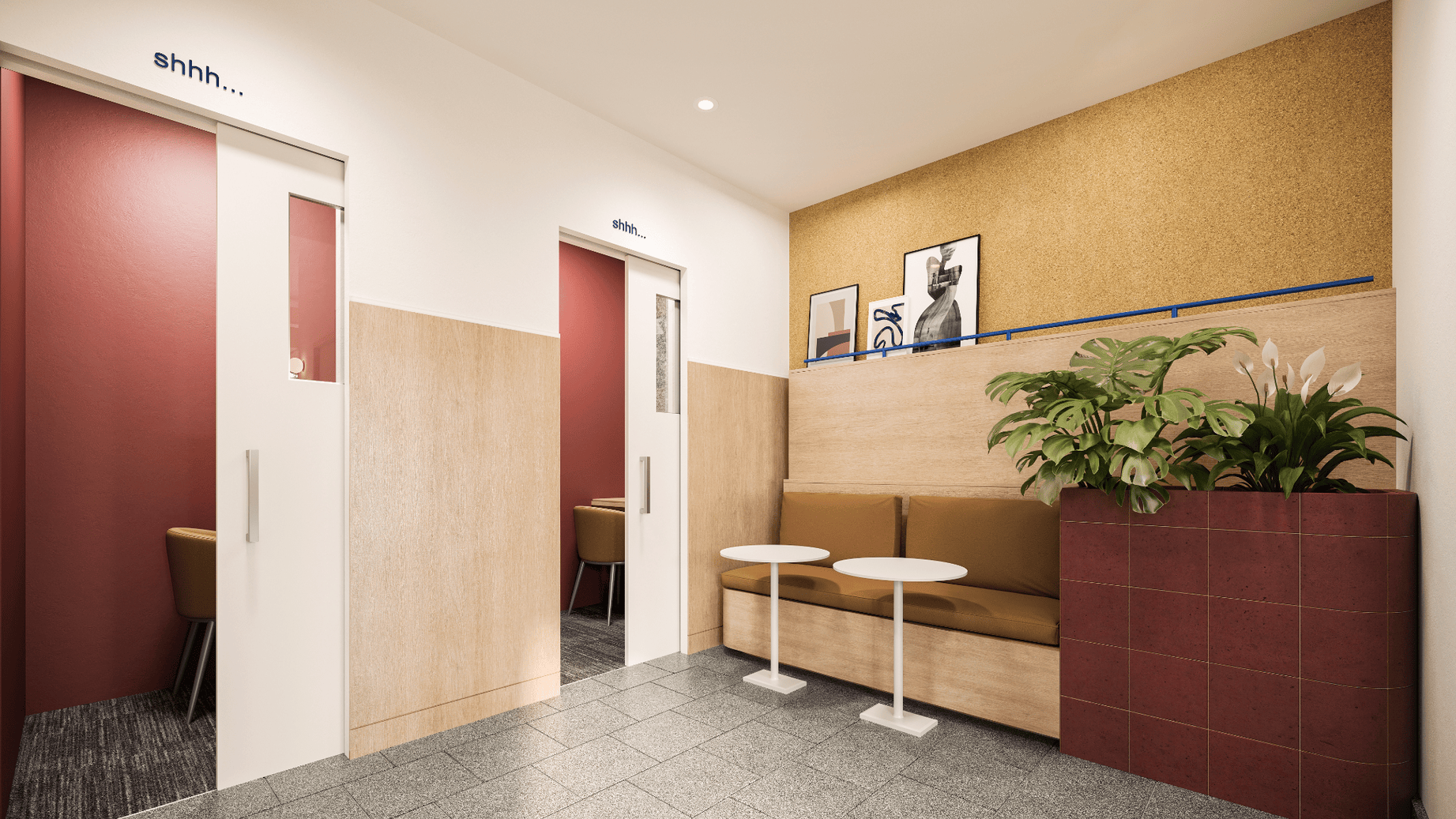 Study pods and co-working spaces at Koto student housing in Burnaby.